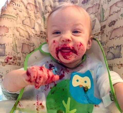 The baby got smeared in beets