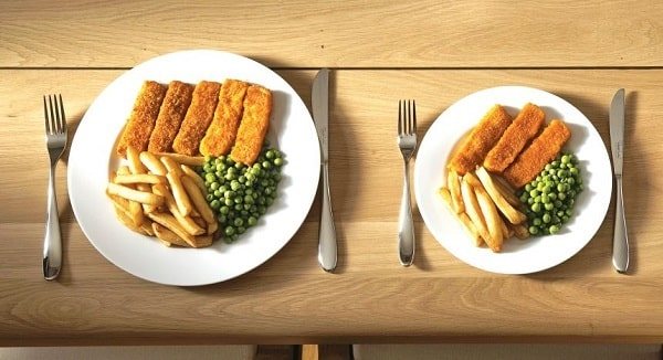 Plate with small and large portions of food